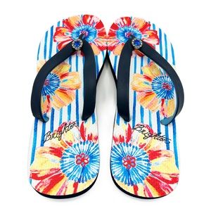 NWOT Brighton (10) Floral Print Navy Flip Flops